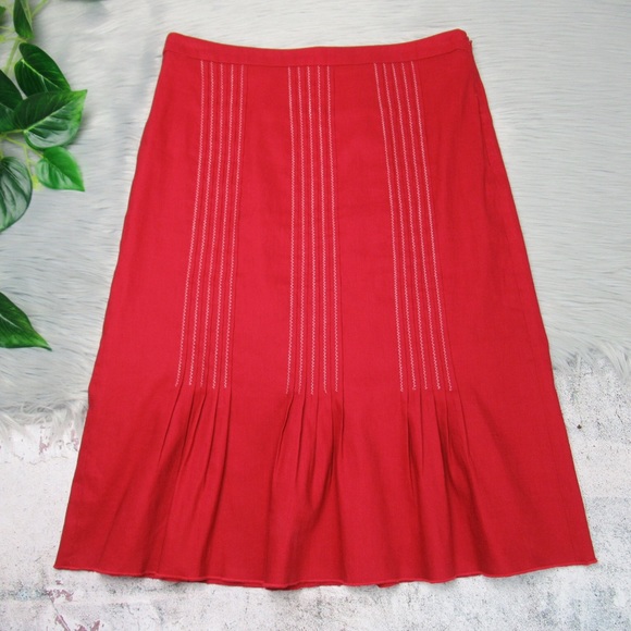 INSIGHT Red Embroidered Ruffled Pleated Hem Skirt Knee Length Women’s Size 6 - Picture 11 of 11